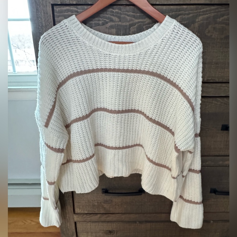 moon & madison Cream and Brown Striped Sweater